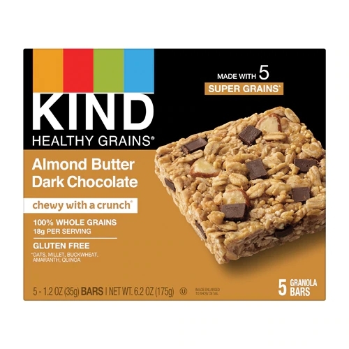 Kind Healthy Grains Granola Bar Sem Glúten Manteiga de Amêndoa Chocolate Amargo - Pacote com 5 Barras (aprox. 215g)