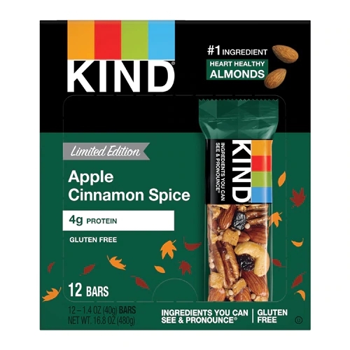 Kind Nut Bar Maçã Canela Especiarias – 12 Barras (Aprox. 444g) – Lanche Saudável e Saboroso