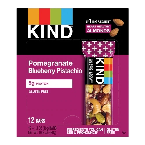 Kind Plus Bars Romã, Amora e Pistache com Antioxidantes - 12 Barras (Aprox. 480g)
