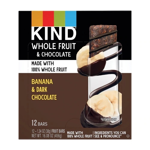 Barras de Frutas Desidratadas Kind Pressed Sem Glúten Chocolate Amargo e Banana - Caixa com 12 Unidades (Aprox. 400g)