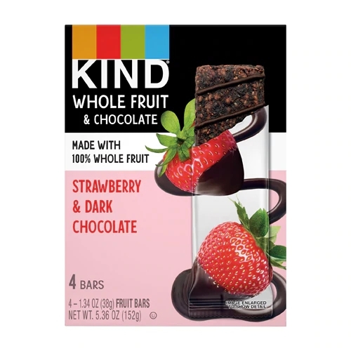 Barras de Frutas Desidratadas Kind Pressed Sem Glúten Chocolate Amargo Morango - Caixa com 12 Unidades
