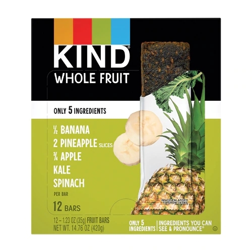 Barras de Frutas Desidratadas Kind, Abacaxi Banana Couve e Espinafre - 12 Unidades