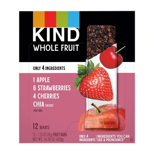 Barras de Frutas Desidratadas Kind - Morango, Maçã e Cereja com Chia - Caixa com 12 Barras (aprox. 270g)