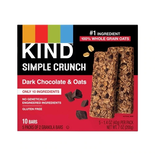 Kind Simple Crunch Granola Bar Chocolate Amargo e Aveia - Caixa com 5 Barras (Aprox. 210g)