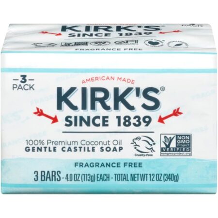 Kirk's Natural Gentle Castile Soap Fragrance Free -- 3 Bars