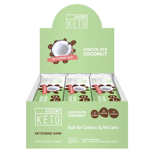 Kiss My Keto Barra Energética Chocolate Coco - Caixa com 12 Barras (Aprox. 570g)