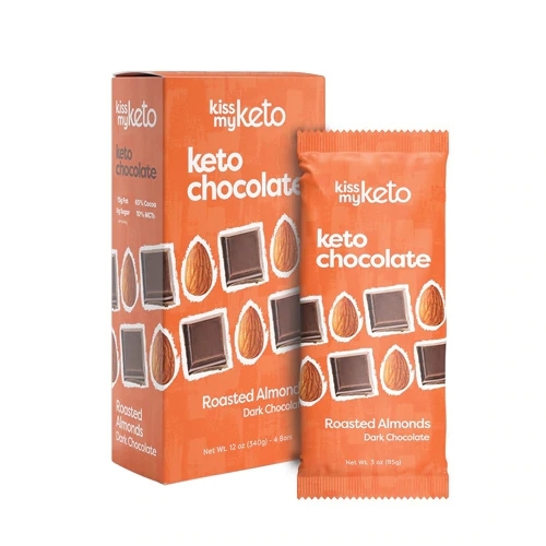Kiss My Keto Barras de Chocolate com Amêndoas Torradas - Pacote com 4 (Aprox. 150g)
