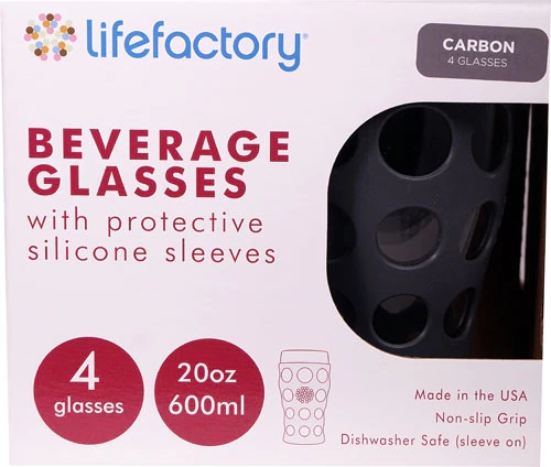 Copos de Vidro Lifefactory com Mangas de Silicone Carbon 4 Unidades - 591ml (20 oz)