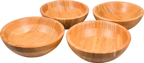 Conjunto 4 Tigelas Pequenas de Bambu para Salada Lipper - 1 Litro Total (Aprox. 250ml Cada)