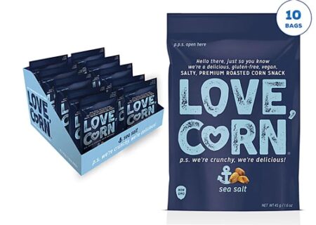 Love Corn Roasted Corn Snack Gluten Free Vegan Sea Salt -- 10 Bags