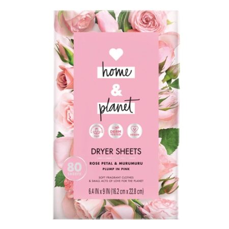 Love Home & Planet Dryer Sheets Rose Petal & Murumuru -- 80 Sheets