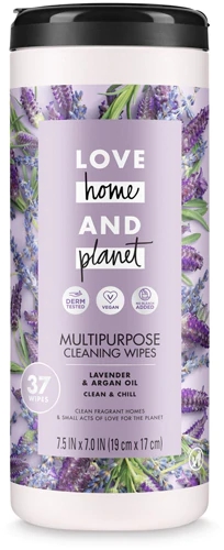 Love Home & Planet Lenços Multiuso Lavanda e Óleo de Argan - 37 Unidades Limpeza Eficaz e Bem-Estar