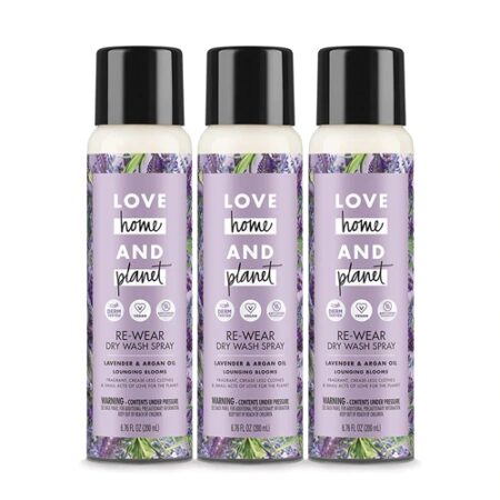 Love Home & Planet Re-Wear Dry Wash Spray Lavender & Argan Oil -- 6.76 oz Each / Pack of 3