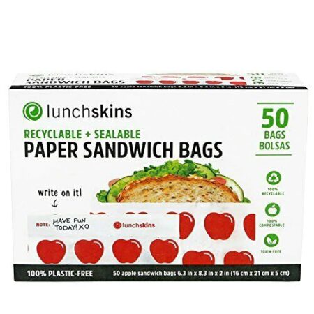 Lunchskins Recyclable + Sealable Paper Sandwich Bags - Red Apple -- 50 Bags