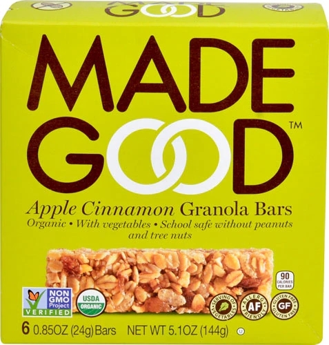 Barras de Granola Orgânicas MadeGood Maçã Canela Sem Glúten - 6 Unidades (140g)