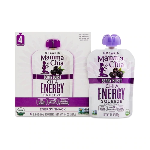 Mamma Chia Energy Squeeze Berry Burst Orgânico 4 Sachês de 100g - Energia Natural e Nutrição