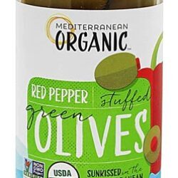 Azeitonas Verdes Recheadas Pimentão Vermelho Orgânico Mediterrâneo 240g