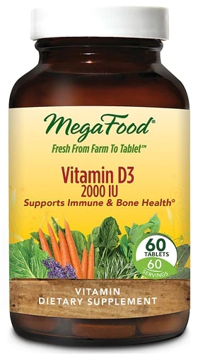 MegaFood Vitamina D3 2000 UI (50mcg) - 60 Tabletes: Essencial para Ossos Fortes e Imunidade