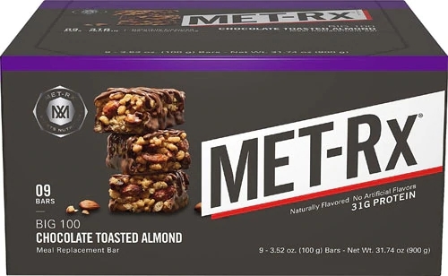 MET-Rx BIG 100 Barra Refeição Chocolate Amêndoa Torrada - 9 Barras (125g CADA)