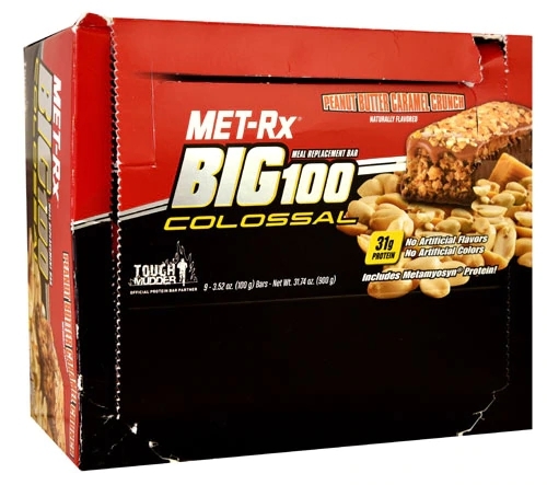MET-Rx BIG 100 Barra Substituta de Refeição Sabor Pasta de Amendoim e Caramelo - 9 Barras (Aprox. 1020g)