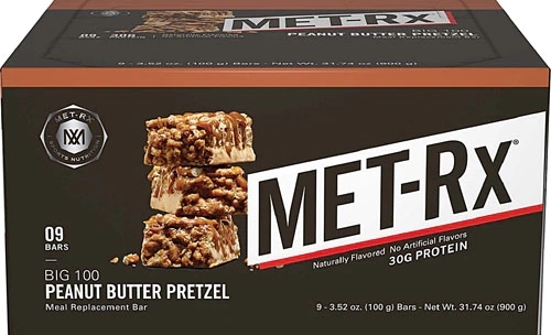 MET-Rx BIG 100 Barra Refeição Substituta Sabor Peanut Butter Pretzel - 9 Barras (Aprox. 900g)