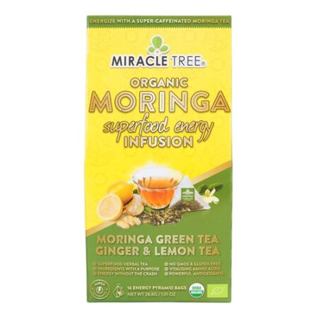 Miracle Tree Organic Moringa Superfood Energy Infusion Green Tea Ginger & Lemon -- 16 Energy Pyramid Bags