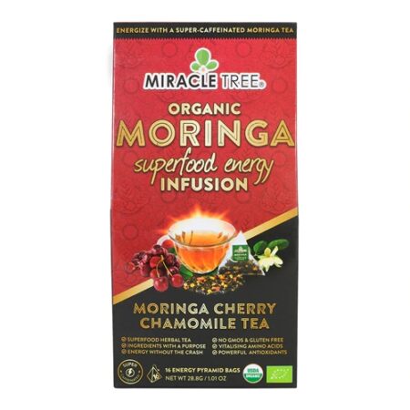 Miracle Tree Organic Moringa Superfood Energy Infusion Tea Cherry Chamomile -- 16 Enery Pyramid Bags