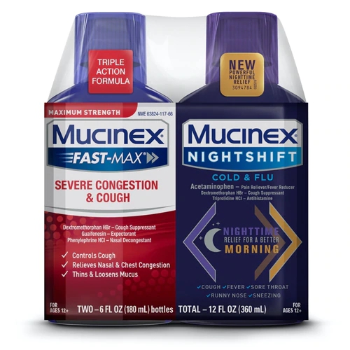 Comprar Mucinex Fast Max Adult Severe Congestion & Cough and Night Shift  Cold & Flu Liquid Combo Pack -- 6 fl oz Each / Pack of 2 preço no Brasil  loja online