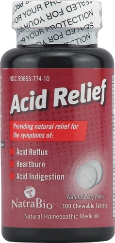 NatraBio Acid Relief - 100 Comprimidos Mastigáveis para Alívio da Azia e Indigestão