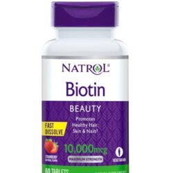 Natrol Biotin Beauty Morango 10000 mcg - 60 Comprimidos: Cabelos, Pele e Unhas Radiantes