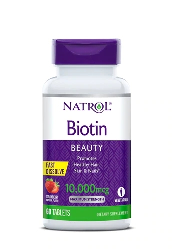 Natrol Biotin Beauty Morango 10000 mcg - 60 Comprimidos: Cabelos, Pele e Unhas Radiantes