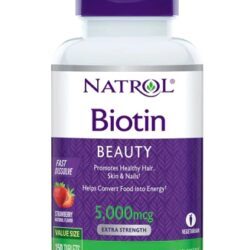 Natrol Biotin Fast-Dissolve Morango 5000 mcg - 150 Comprimidos: Cabelos, Pele e Unhas Fortes