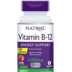Natrol Vitamina B12 5000mcg Sabor Morango - 100 Comprimidos de Rápida Dissolução