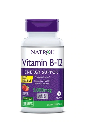 Natrol Vitamina B12 5000mcg Sabor Morango - 100 Comprimidos de Rápida Dissolução