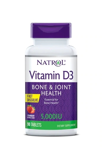 Natrol Vitamina D3 5000 UI Sabor Morango - 90 Tabletes de Dissolução Rápida