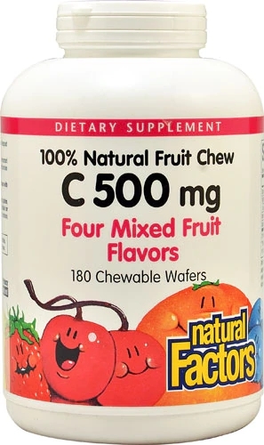 Natural Factors Vitamina C Mastigável Sabor Frutas Mistas 500mg - 180 Pastilhas