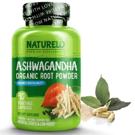 NATURELO Ashwagandha Organic Root Powder -- 90 Vegetable Capsules