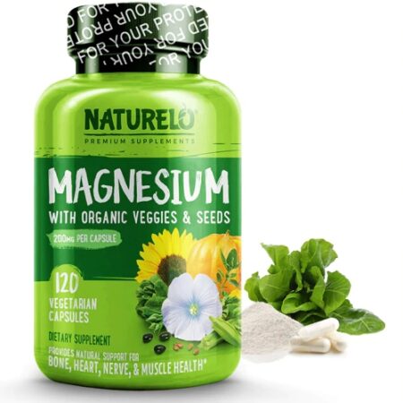 NATURELO Magnesium with Organic Veggies & Seeds -- 200 mg - 120 Vegetarian Capsules