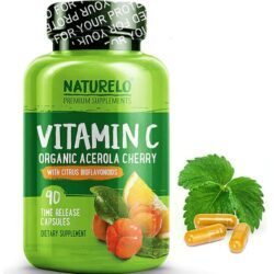 NATURELO Vitamina C Orgânica Acerola com Bioflavonoides Cítricos - 90 Cápsulas de Liberação Prolongada