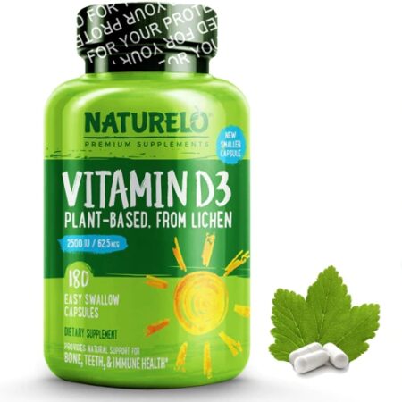 NATURELO Vitamin D3 from Wild-Harvested Lichen -- 2500 IU - 180 Vegetarian Capsules