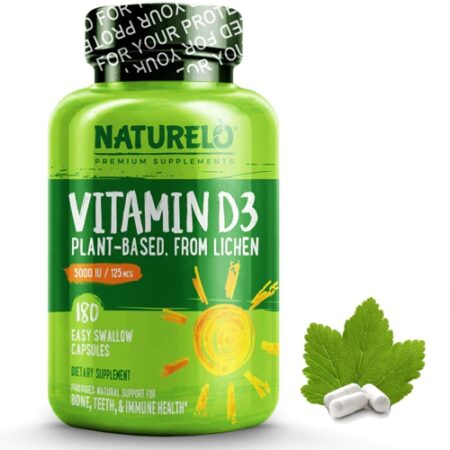 NATURELO Vitamin D3 Plant-Based from Lichen -- 180 Easy Swallow Capsules