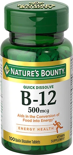 Nature's Bounty Vitamina B12 Sublingual Sabor Cereja Natural - 500 mcg - 100 Microcomprimidos