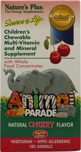 Nature's Plus Animal Parade® Multivitamínico Mastigável Sabor Cereja - 180 Tabletes Mastigáveis - Energia e Nutrição Completa para Crianças