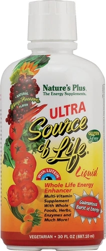 Nature's Plus Ultra Source of Life® Multivitamínico Líquido Sem Glúten Sabor Manga Abacaxi - 887ml