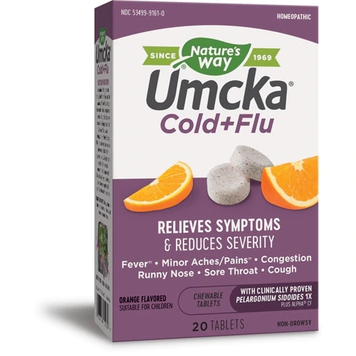 Nature's Way Umcka® Cold + Flu Laranja 20 Comprimidos Mastigáveis - Alívio Rápido e Natural