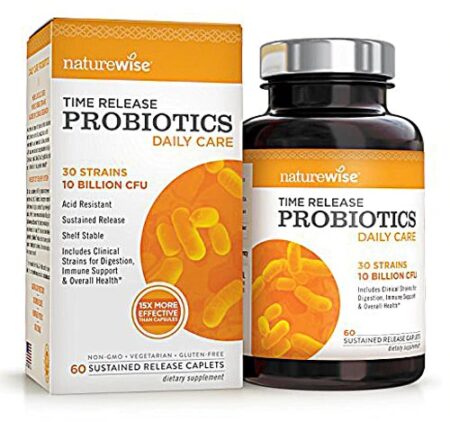 Naturewise Time Release Probiotics Daily Care -- 6 billion CFU - 60 Sustained Release Caplets