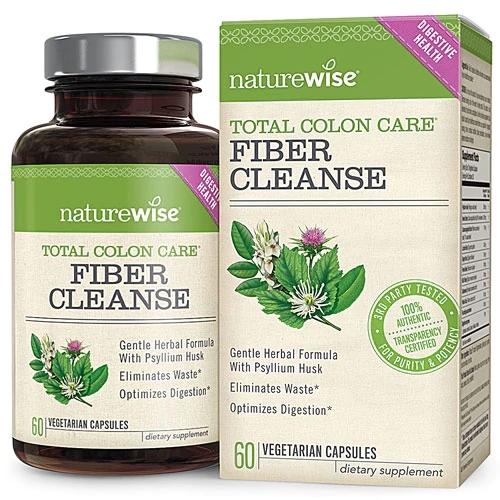 Naturewise Total Colon Care® Fiber Cleanse - 60 Cápsulas Vegetarianas: Limpeza e Bem-Estar Intestinal