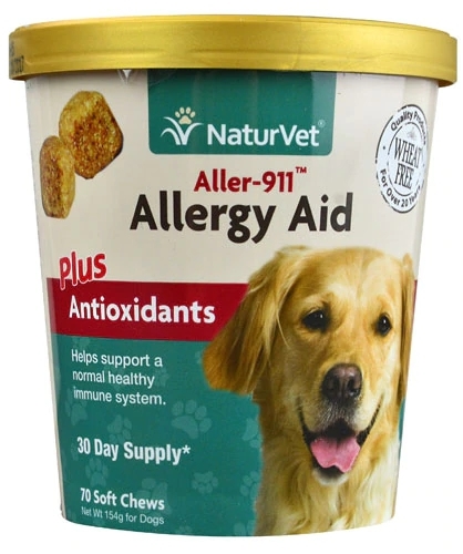 NaturVet Aller-911™ Allergy Aid: 70 Mastigáveis com Antioxidantes para Alívio de Alergias em Cães