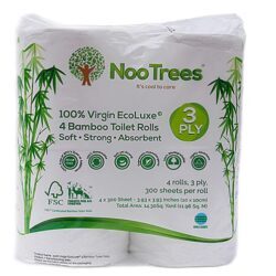 Rolos de Papel Higiênico de Bambu NooTrees 3 Folhas - 4 Unidades (Aprox. 360g)