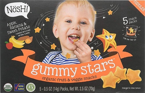 Nosh Gummy Stars Snacks de Frutas - Maçã, Banana e Batata Doce | 5 Pacotes Deliciosos
